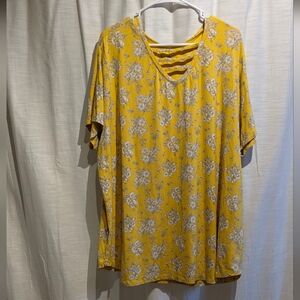 Northstyle knitted top 3X (28W) yellow with floral design A2